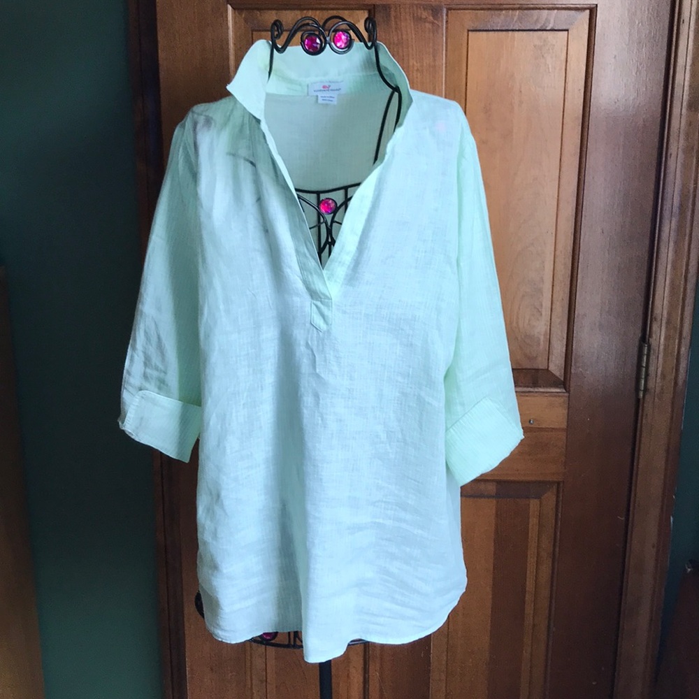 Vineyard Vines Tunic Green White Stripes M Linen